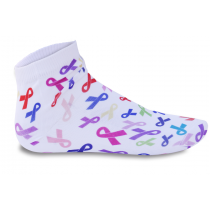 Meia com Lacinhos de Consciência do Câncer - Branco com Lacinhos Coloridos Meia com Lacinhos de Consciência do Câncer - Branco com Lacinhos Coloridos
