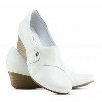 Sapato Anabela 5 cm Couro Neftali Nagô - Branco - Pin Esteto Love Mameluko