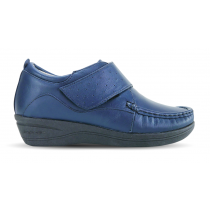 Sapato em Couro Salto Anabela REF 084 - Azul Marinho 