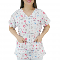 Scrubs Camiseta Mameluko Bata Hospitalar Estampa Clinica Amor pela Enfermagem - Branca 