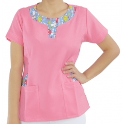 Scrubs Blusa Decote U Manga Curta - Rosa Sandia - Estampa Gatinhos