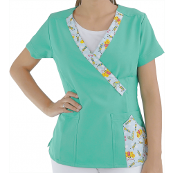 Scrubs Blusa Decote V Manga Curta - Verde Jóia - Estampa Abelhas