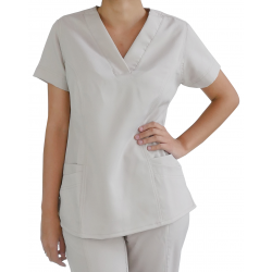 Scrubs Blusa Decote V Manga Curta - Dove / Bege - Do número 40 ao 50