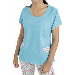 Scrubs Blusa Manga Curta - Verde Turquesa - Estampa Bichinhos