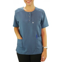 Scrubs Blusa Modelo Unissex com Botões  - Azul Indigo