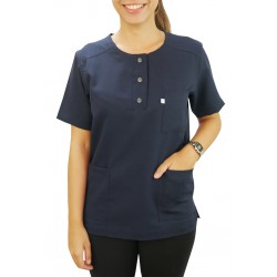 Scrubs Blusa Modelo Unissex com Botões  - Azul Marinho