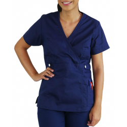 Scrubs Blusa Transpassada Manga Curta - Azul Marinho