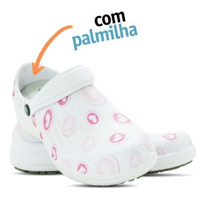 Babuche Profissional Soft Works Estampado Com Palmilha - Corações Rosas - Branco
