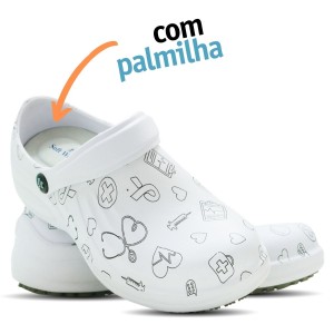 Babuche Profissional Soft Works Estampado Com Palmilha - Área da Saúde - Branco