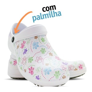 Babuche Profissional Soft Works Estampado Com Palmilha Pets Patinhas - Branco