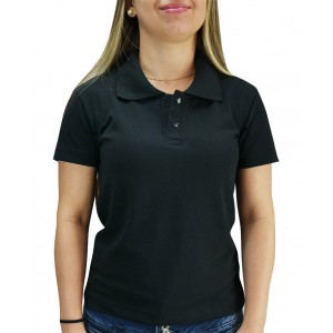 camisa gola polo feminina preta